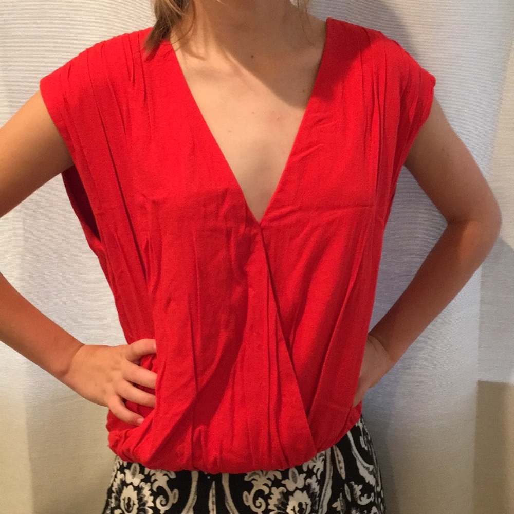 Red plunging v neck tank top